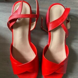 SHEIN Red Strappy Open-Toe Block Heel Sandals